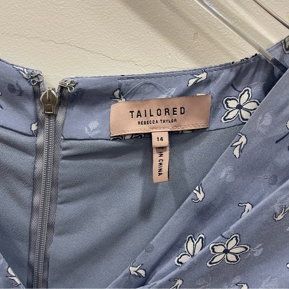 Tailored Rebecca Taylor Petal Fleur Silk-Blend Mini Dress Size 14 Blue Fog - Picture 3 of 9